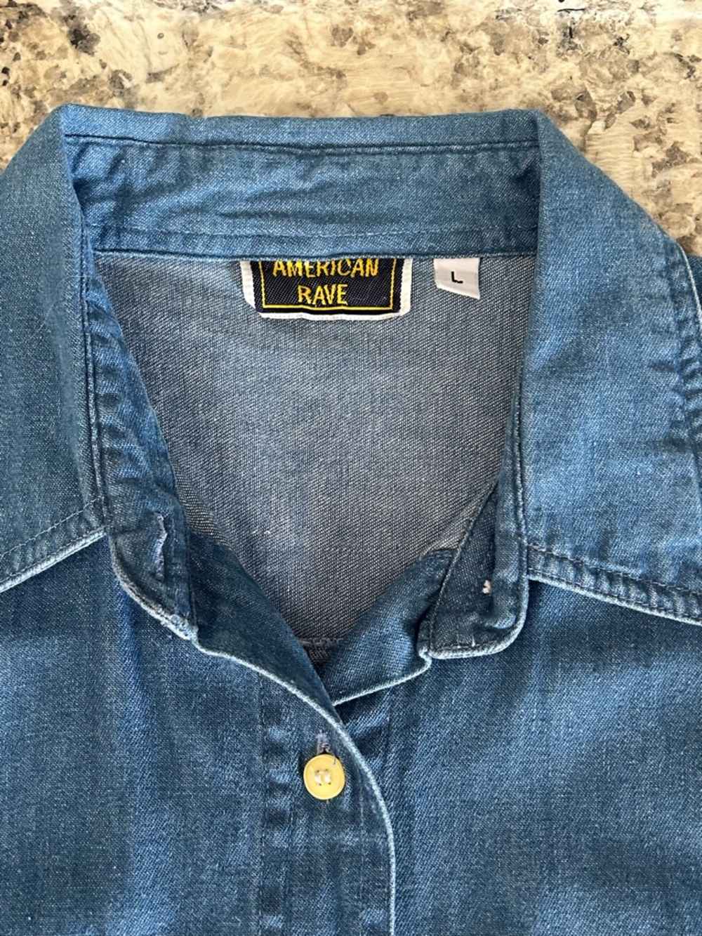 NWT American Rave Vintage Blue Denim Short Sleeve Button Down Shirt Pockets Sz L - Picture 6 of 10